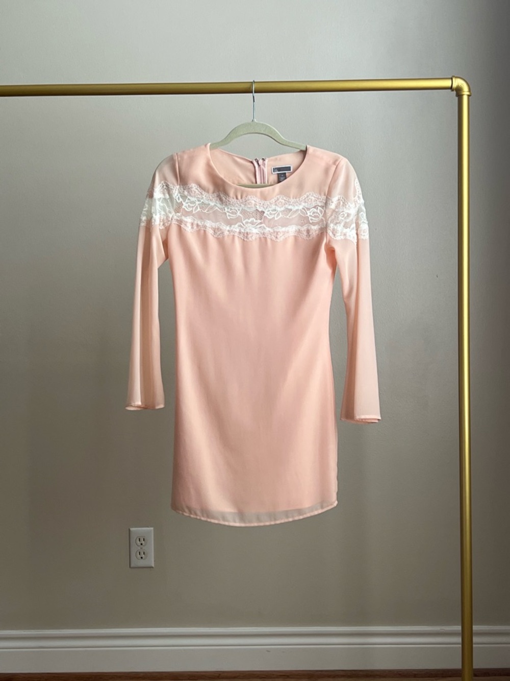 Blush Pink Lace Yoke Sheath Dress